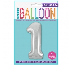 Silver Number 1 Shaped Foil Balloon 34"