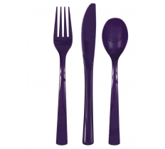 Deep Purple Solid Assorted Plastic Cutlery 18ct