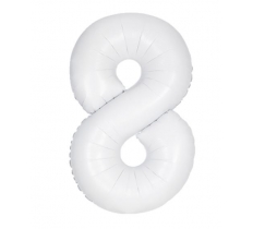 34" Unique Matte White Number 8 Foil Balloon