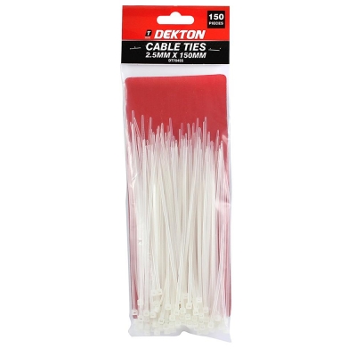 Dekton 150 Pcs 2.5mm X 150mm White Cable Ties