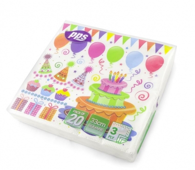 Happy Birthday 33cm X 33cm 3Ply Paper Napkins 20 Pack