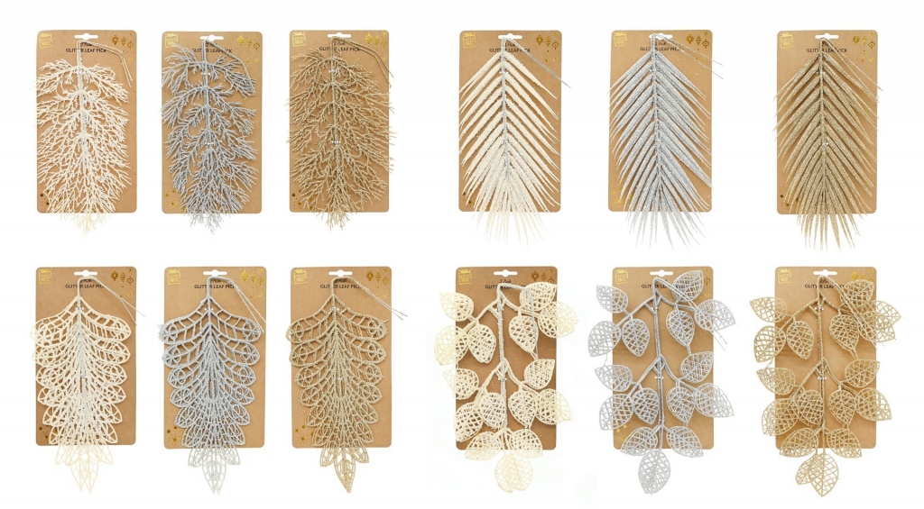 Christmas Glitter Leaf Pick 2pk 45cm - Click Image to Close