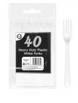 40pc Reusable Heavy Duty Plastic White Forks