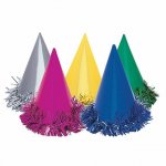 Fringed Foil Party Hats In Assorted Colours 6 Pack