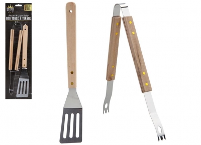 Bbq Tongs And Turner With Wooden Handle