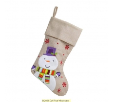 Deluxe Plush Hessian Snowman Stocking 40cm X 25cm