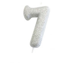 Age 7 Glitter Numeral Moulded Pick Candle Silver