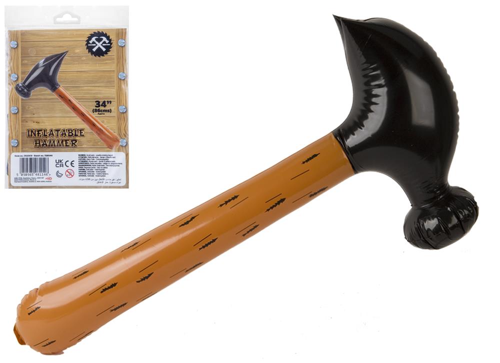 34" Inflatable Novelty Brown Claw Hammer In P/Bag - Click Image to Close
