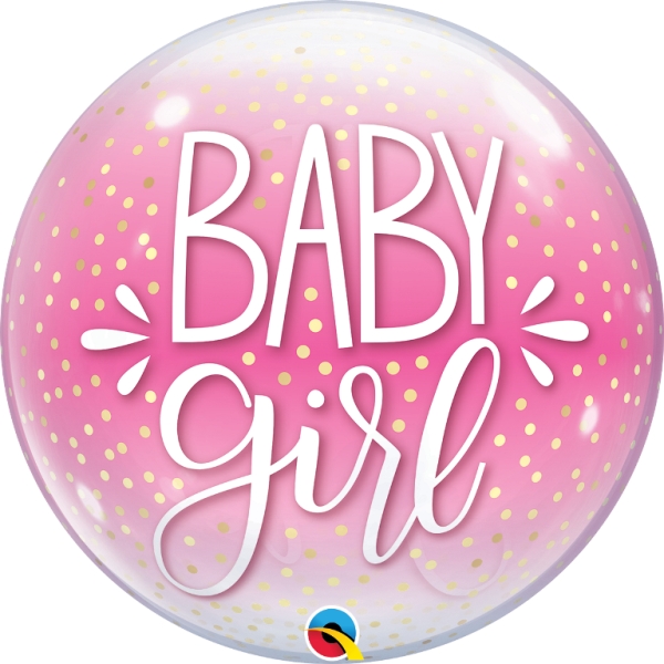 QUALATEX 22" CONFETTI DOTS BABY GIRL PINK BUBBLE BALLOON