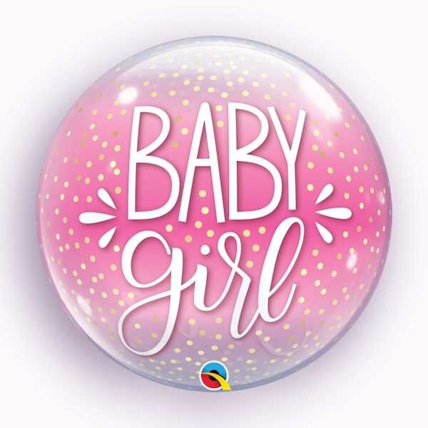 QUALATEX 22" CONFETTI DOTS BABY GIRL PINK BUBBLE BALLOON