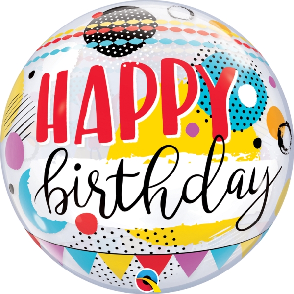 QUALATEX 22" BIRTHDAY CIRCLES & DOT PATTERNS BUBBLE BALLOON