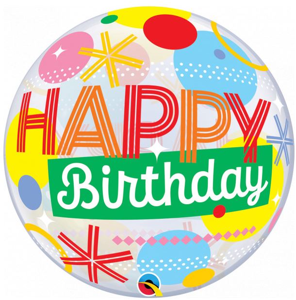 Qualatex 22" Happy Birthday Circles Stripes Bubble Balloon - Click Image to Close