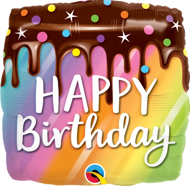 Qualatex 18" Birthday Rainbow Drip Cake Square - Click Image to Close