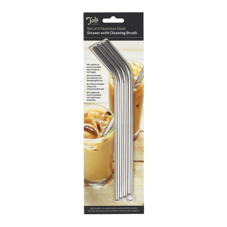 Tala Stainless Steel Straws Set Of 4 & Cleaning Brush - Click Image to Close