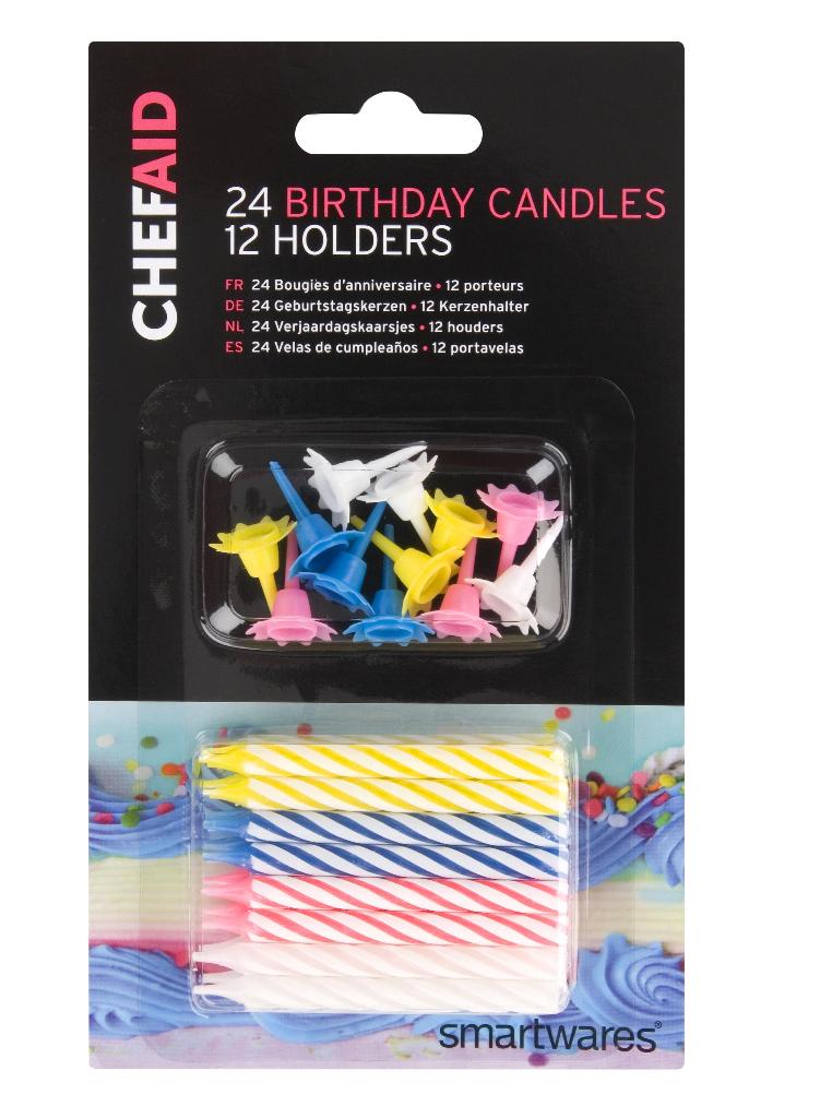 Chef Aid 24 Birthday Candles And 12 Holders - Click Image to Close