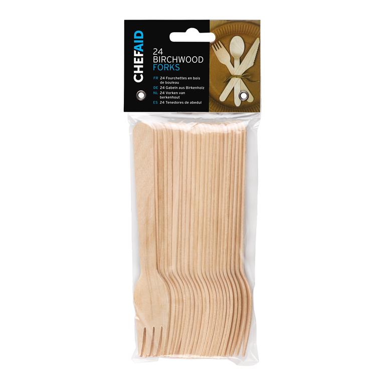 Chef Aid Fork Wooden Cutlery FSC Pack Of 24 - Click Image to Close