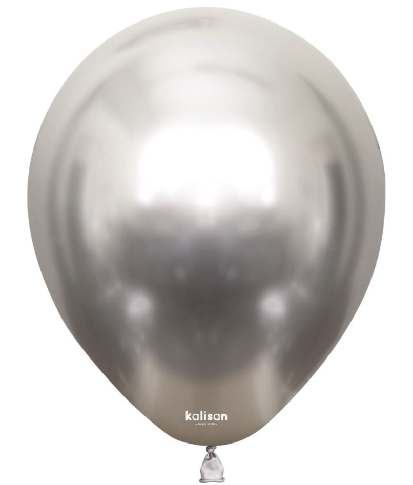 Kalisan 12" Mirror Silver Latex Balloon - 50ct - Click Image to Close