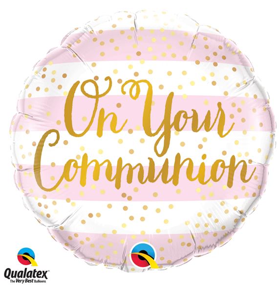Qualatex 18" Round On Your Communion Pink Balloon - Click Image to Close