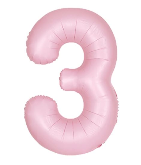 34" Unique Matte Lovely Pink Number 3 Foil Balloon - Click Image to Close