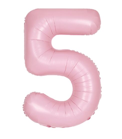 34" Unique Matte Lovely Pink Number 5 Foil Balloon - Click Image to Close