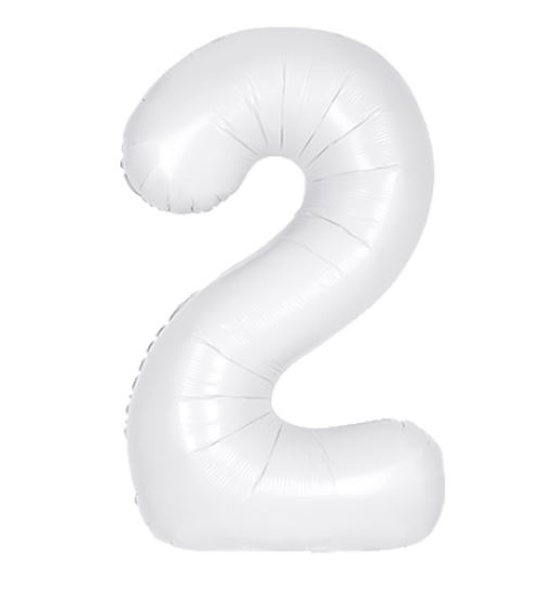 34" Unique Matte White Number 2 Foil Balloon - Click Image to Close