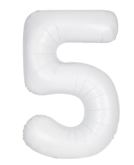 35" Unique Matte White Number 5 Foil Balloon - Click Image to Close