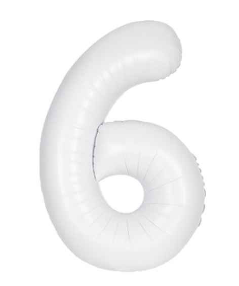34" Unique Matte White Number 6 Foil Balloon - Click Image to Close