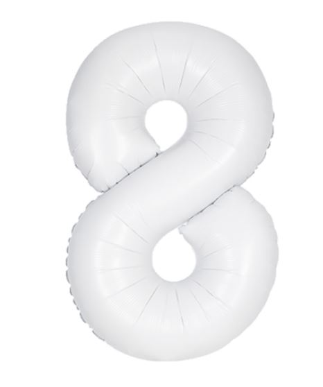 34" Unique Matte White Number 8 Foil Balloon - Click Image to Close