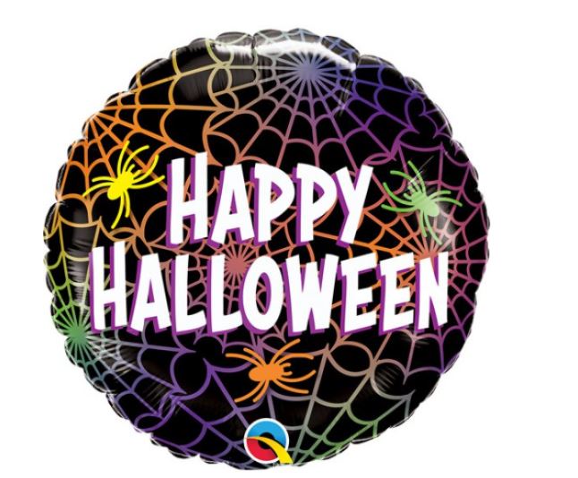 Round 18" Foil Halloween Spiders & Web Balloon - Click Image to Close