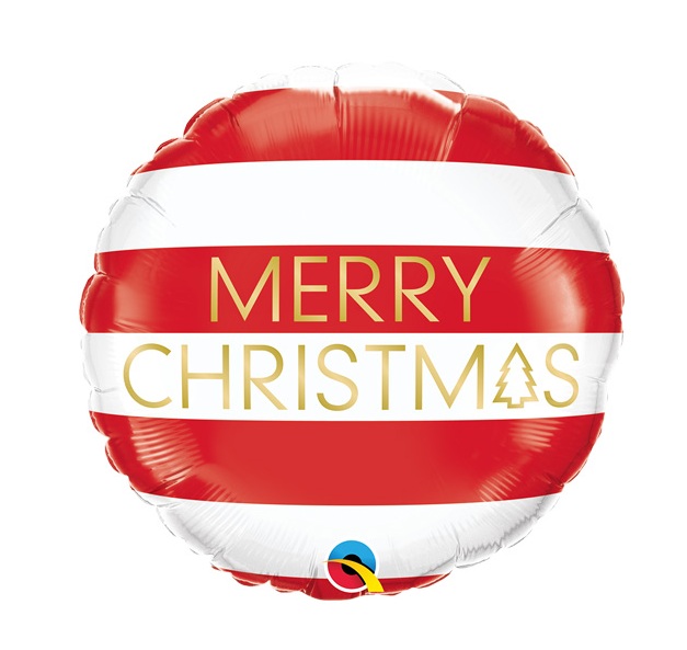 Christmas 18" Round Red & White Stripes Balloon - Click Image to Close