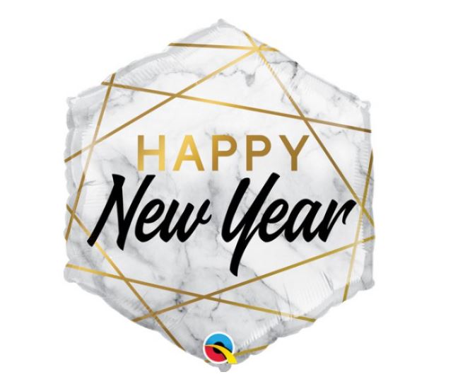 Hexagon 20" New Year Marble Balloon - Click Image to Close