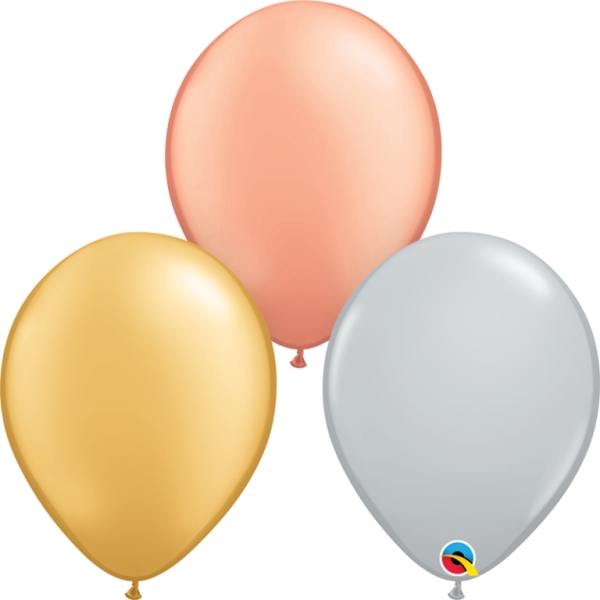 Qualatex 11" Round Tri Colour Mettalic Balloons 100Ct - Click Image to Close