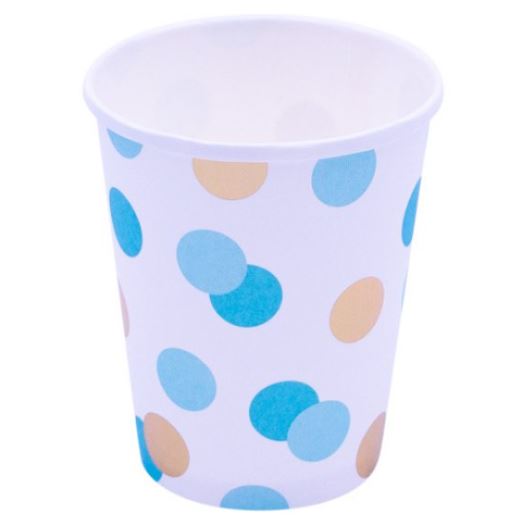 Blue & Gold Dots Paper Cups Pack Of 8 - Click Image to Close