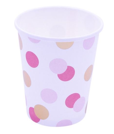 Pink & Gold Dots Paper Cups Pack Of 8 - Click Image to Close