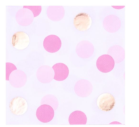 Pink & Gold Dots 3Ply Paper Napkins 16 Pack - Click Image to Close