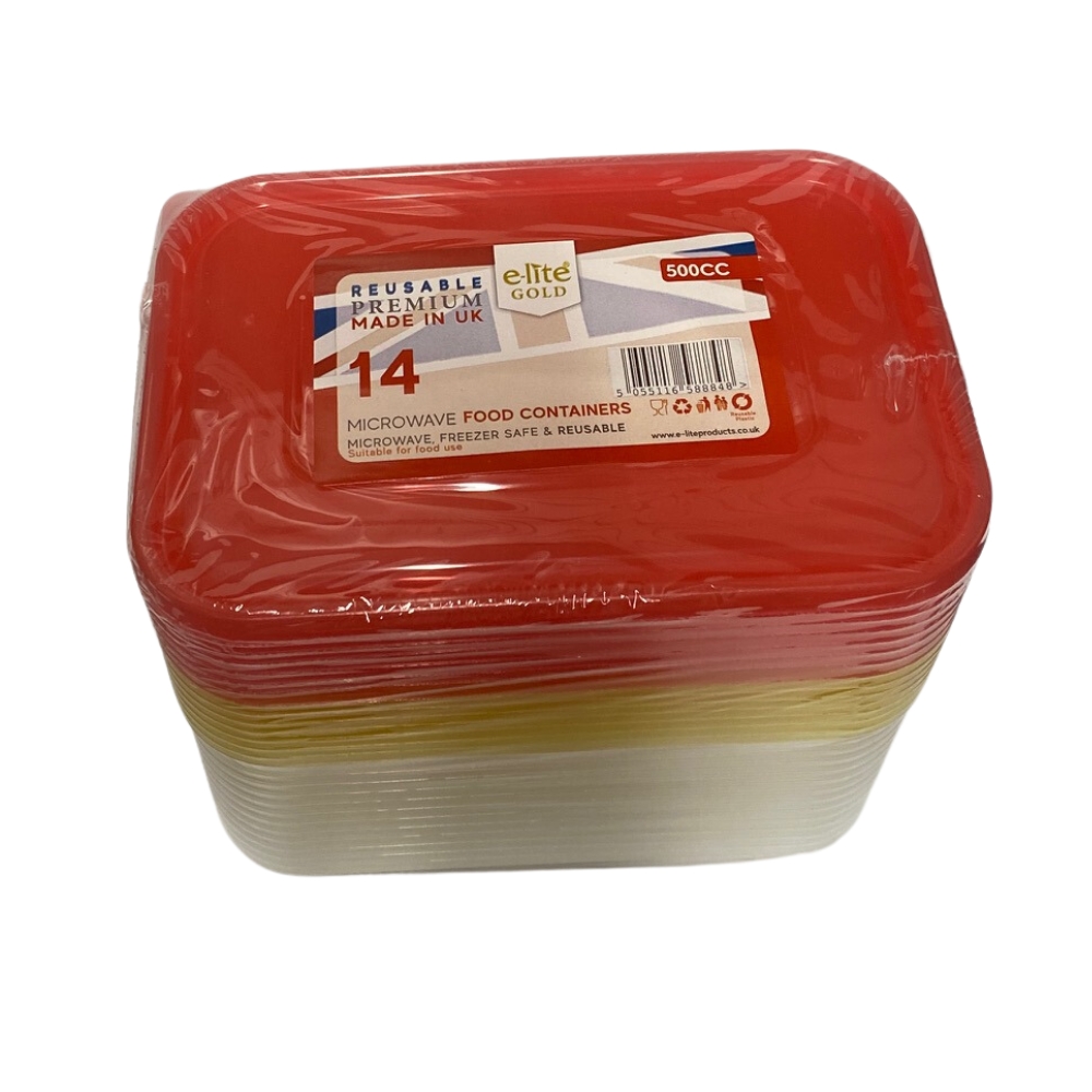 500cc Microwave Containers & Lids 14Pack - Click Image to Close