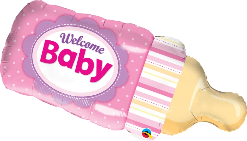 QUALATEX 39" WELCOME BABY BOTTLE PINK SHAPE