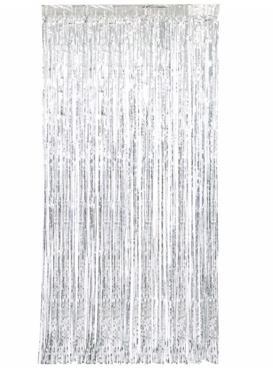Silver Foil Fringe Door Curtain 3.25 ft x 6.5 ft - Click Image to Close