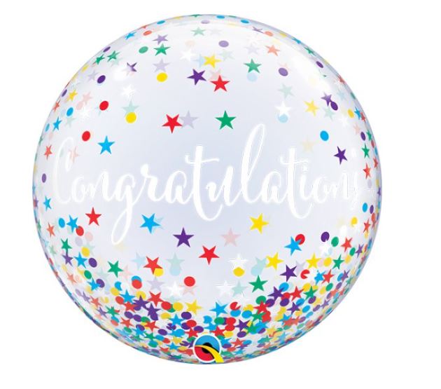 22" Congratulations Confetti Stars Bubble Balloon ( 1 ) - Click Image to Close
