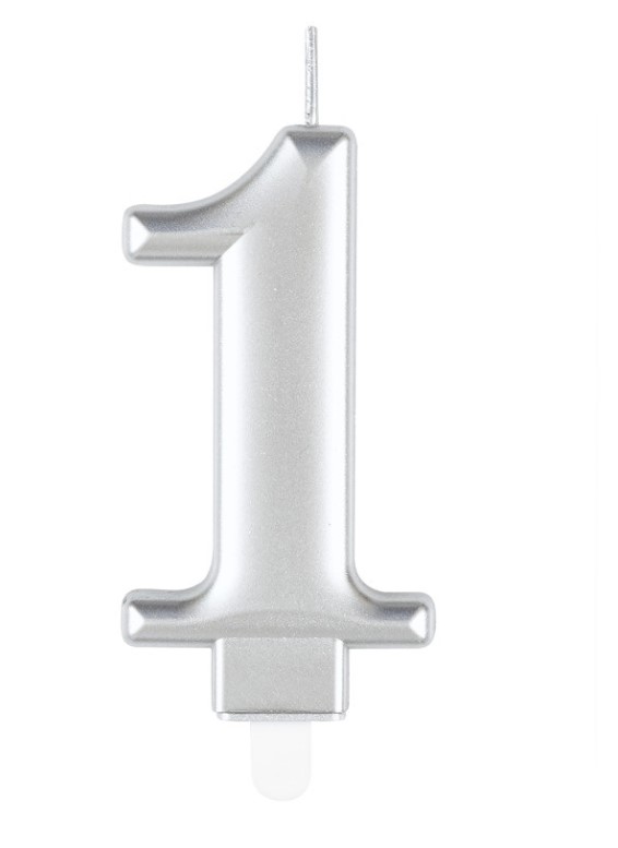 Metallic Silver Number 1 Birthday Candle - Click Image to Close