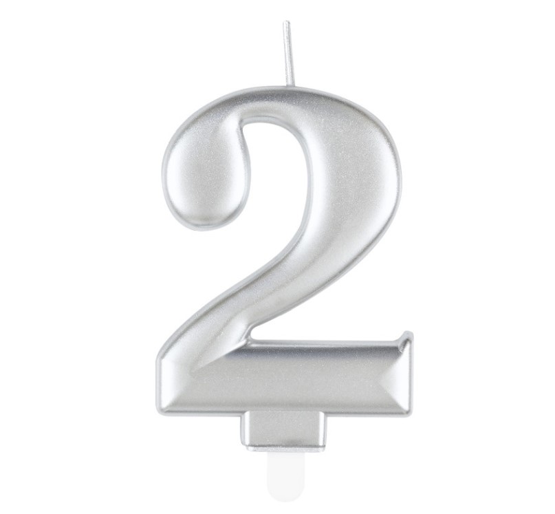 Metallic Silver Number 2 Birthday Candle - Click Image to Close
