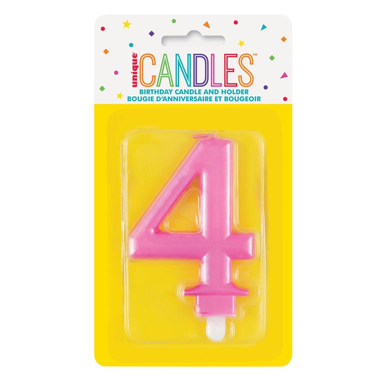 Metallic Pink Number 4 Birthday Candle - Click Image to Close
