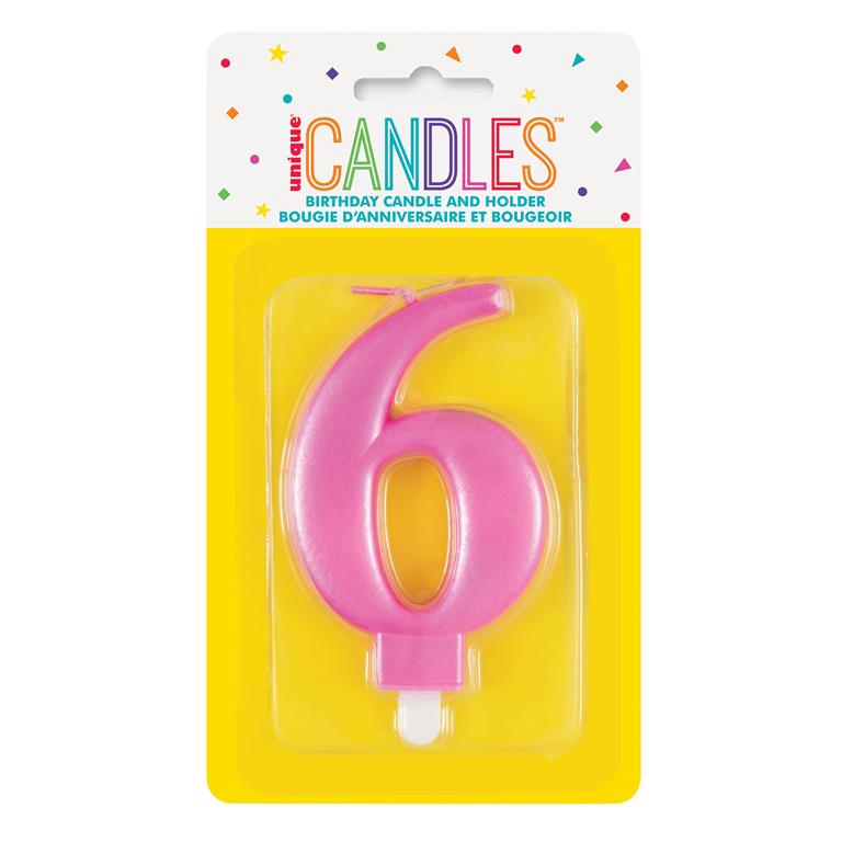 Metallic Pink Number 6 Birthday Candle - Click Image to Close