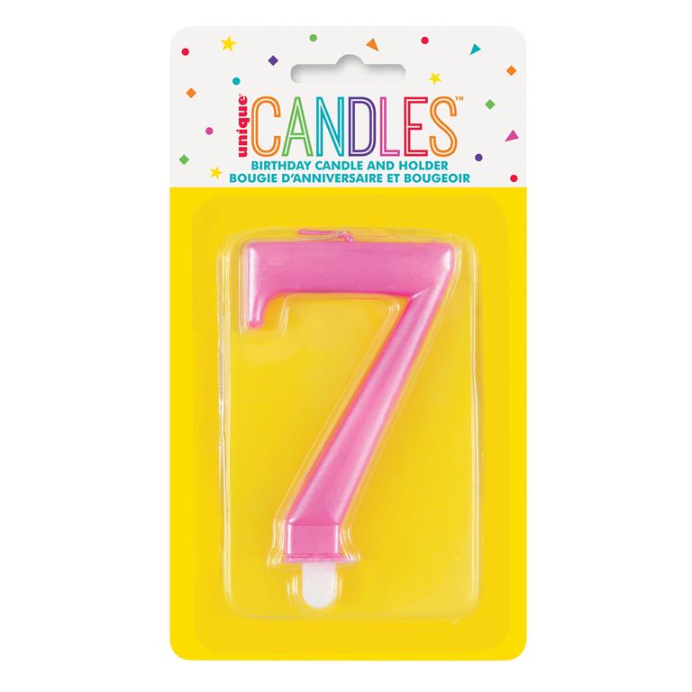 Metallic Pink Number 7 Birthday Candle - Click Image to Close
