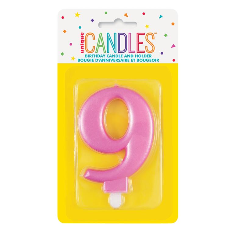 Metallic Pink Number 9 Birthday Candle - Click Image to Close