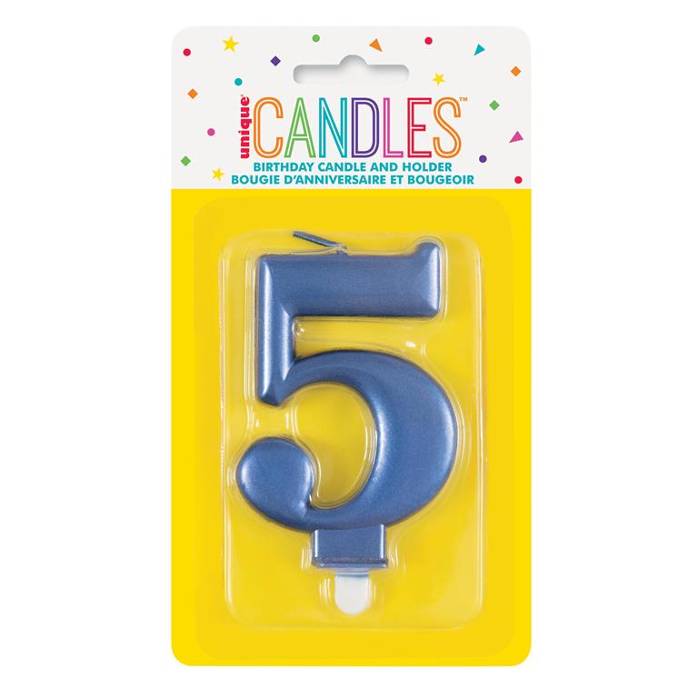 Metallic Blue Number 5 Birthday Candle - Click Image to Close