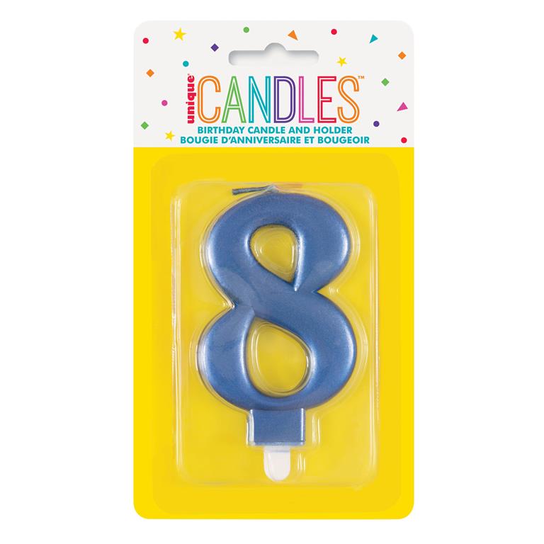 Metallic Blue Number 8 Birthday Candle - Click Image to Close