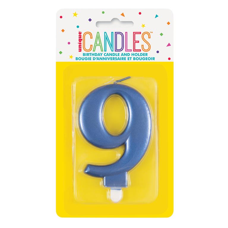Metallic Blue Number 9 Birthday Candle - Click Image to Close