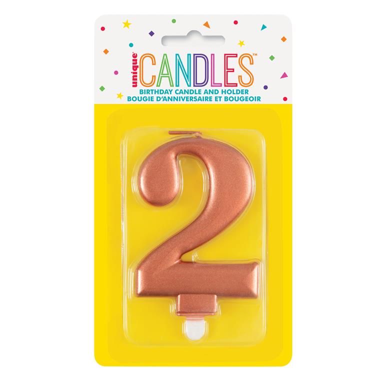 Metallic Rose Gold Number 2 Birthday Candle - Click Image to Close