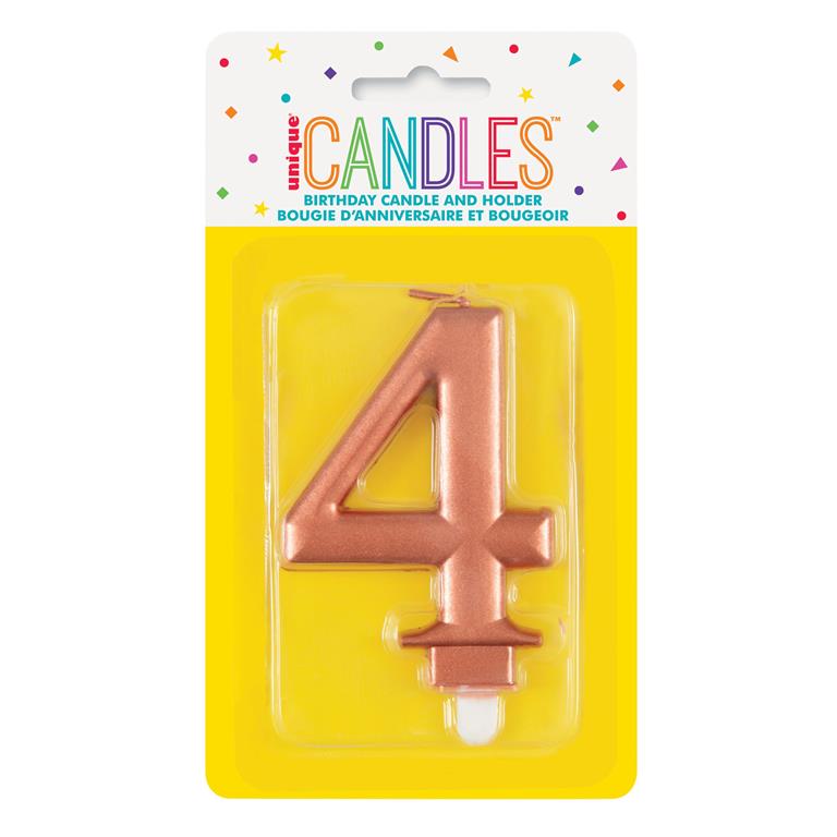 Metallic Rose Gold Number 4 Birthday Candle - Click Image to Close